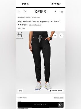 Two pairs of FIGS High-Waisted Black Jogger Scrub Pants